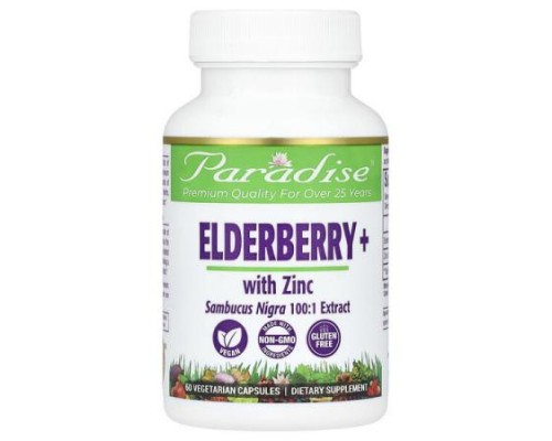 Paradise Herbs, Elderberry+ with Zinc, 60 Vegetarian Capsules