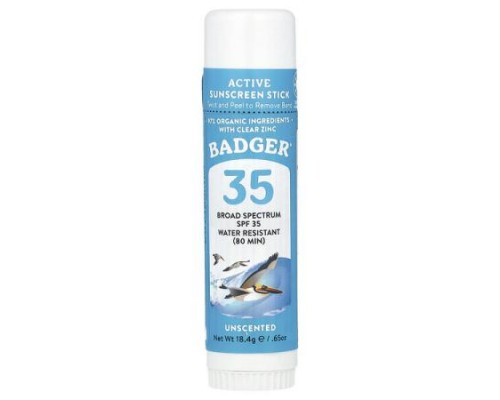 Badger, Active Sunscreen Stick, SPF 35, Unscented, 0.65 oz (18.4 g) Badger, Active Sunscreen Stick, SPF 35, Unscented, 0.65 oz (18.4 g)