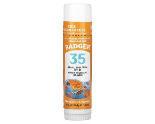 Badger, Kids, Sunscreen Stick, SPF 35, Tangerine & Vanilla, 0.65 oz (18.4 g) Badger, Kids, Sunscreen Stick, SPF 35, Tangerine & Vanilla, 0.65 oz (18.4 g)