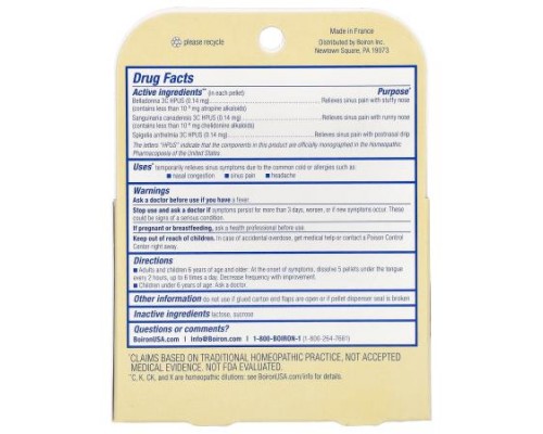 Boiron, SinusCalm®, Sinus Relief, 2 Tubes, 80 Pellets Each Boiron, SinusCalm®, Sinus Relief, 2 Tubes, 80 Pellets Each