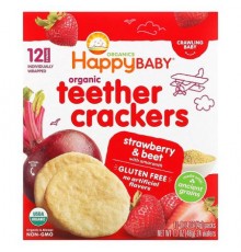 Happy Family Organics, Organic Teether Crackers, Strawberry & Beet with Amaranth, 12 Packs, 0.14 oz (4 g) Each