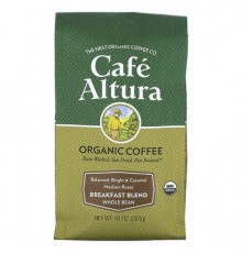Cafe Altura, Organic Coffee, Breakfast Blend, Whole Bean, Medium Roast, 10 oz (283 g)