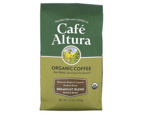 Cafe Altura, Organic Coffee, Breakfast Blend, Whole Bean, Medium Roast, 10 oz (283 g)