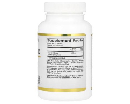 California Gold Nutrition, Beta Glucan from Algae 1,3D, 120 Veggie Capsules (125 mg Per Capsule) California Gold Nutrition, Beta Glucan from Algae 1,3D, 120 Veggie Capsules (125 mg Per Capsule)