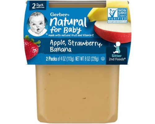 Gerber, Natural for Baby, 2nd Foods®, Apple, Strawberry, Banana, 2 Pack, 4 oz (113 g) Each