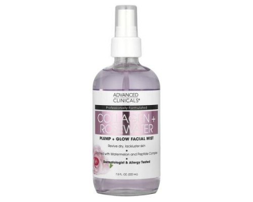 Advanced Clinicals, Collagen + Rosewater, Plump + Glow Facial Mist, 7.5 fl oz (222 ml) Advanced Clinicals, Collagen + Rosewater, Plump + Glow Facial Mist, 7.5 fl oz (222 ml)