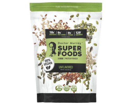 Dr. Murray's, Super Foods, 3 Seed Protein Powder, Pumpkin + Flax + Sunflower, Unflavored, 16 oz (453.5 g)
