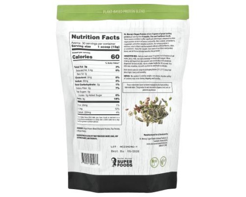 Dr. Murray's, Super Foods, 3 Seed Protein Powder, Pumpkin + Flax + Sunflower, Unflavored, 16 oz (453.5 g)