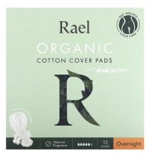 Rael, Organic Cotton Cover Pads with Leak Locker, Overnight , 12 Count