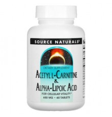 Source Naturals, Acetyl L-Carnitine & Alpha-Lipoic Acid, 650 mg, 60 Tablets