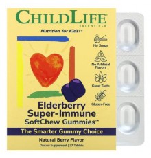 ChildLife Essentials, Kids, Elderberry Super-Immune SoftChew Gummies, Natural Berry, 27 Tablets