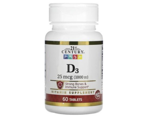21st Century, D3, 25 mcg (1,000 IU), 60 Tablets 21st Century, D3, 25 mcg (1,000 IU), 60 Tablets