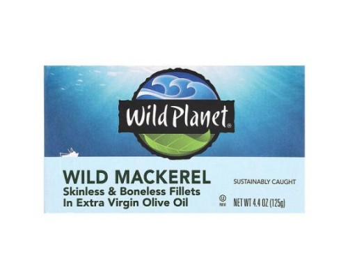 Wild Planet, Wild Mackerel, Skinless & Boneless Fillets in Extra Virgin Olive Oil, 4.4 oz (125 g)