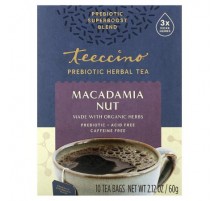 Teeccino, Prebiotic Herbal Tea, Macadamia Nut, Caffeine Free, 10 Tea Bags, 2.12 oz (60 g)