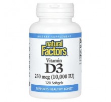 Natural Factors, Vitamin D3, 250 mcg (10,000 IU), 120 Softgels