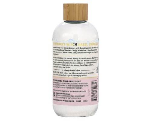 Humphreys, Witch Hazel, Organic Toner with Rose, Soothe & Clarify, 8 fl oz (236 ml)