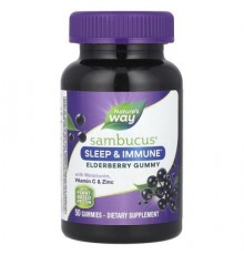 Nature's Way, Sambucus®, Sleep & Immune Elderberry Gummy with Melatonin, Vitamin C & Zinc, 50 Gummies