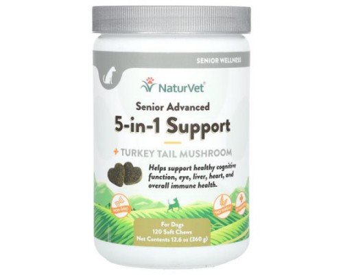 NaturVet, Senior Advanced 5-in-1 Support + Tail Mushroom, For Dogs, 120 Soft Chews, 12.6 oz (360 g)