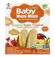 Hot Kid, Super Baby Mum-Mum®, Gentle Teething Wafers, For Toddlers, Organic Super Tropical, 12 Packs, 2 Wafers Each