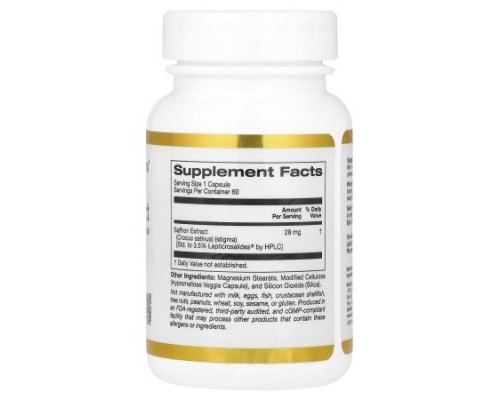 California Gold Nutrition, Saffron Extract with Affron®, 28 mg, 60 Veggie Capsules