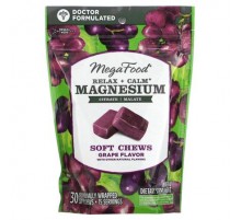 MegaFood, Relax + Calm Magnesium Soft Chews, Grape, 30 Individually Wrapped Soft Chews (125 mg per Chew)