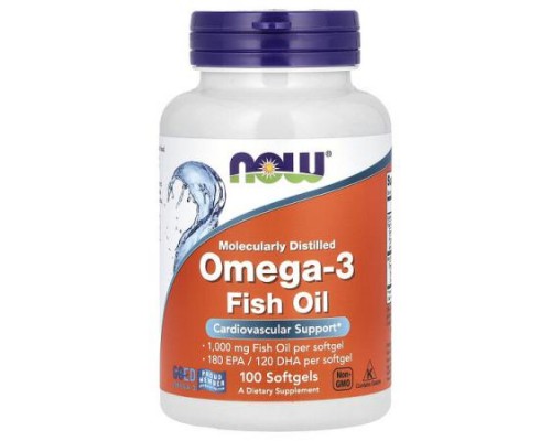 NOW Foods, Omega-3 Fish Oil, 1,000 mg, 180 EPA -  120 DHA, 100 Softgels