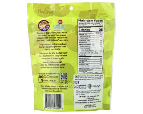Zollipops, The Clean Teeth Pops, Green Apple, 3.1 oz (88 g) Zollipops, The Clean Teeth Pops, Green Apple, 3.1 oz (88 g)