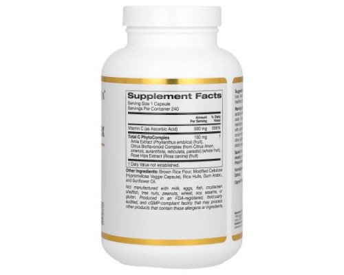 California Gold Nutrition, Total C Complex with Ascorbic Acid, Amla Extract, Citrus Bioflavonoids & Rose Hip Extract, 500 mg, 240 Veggie Capsules (Discontinued Item)