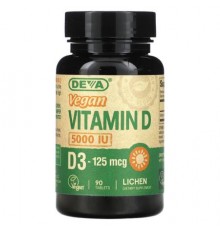 Deva, Vegan Vitamin D3, 125 mcg (5,000 IU), 90 Tablets