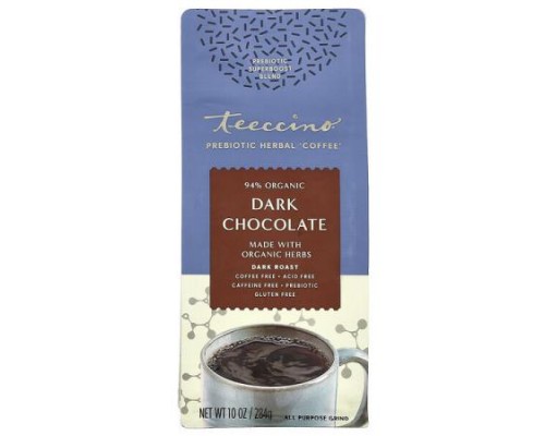 Teeccino, Prebiotic Herbal Coffee, Dark Chocolate, Dark Roast, Caffeine Free, 10 oz (284 g)
