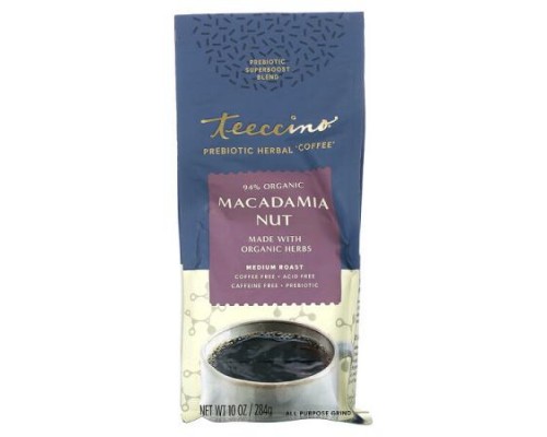 Teeccino, Prebiotic Herbal 'Coffee', Macadamia Nut, Medium Roast, Caffeine Free, 10 oz (284 g)