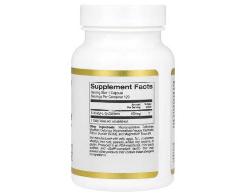 California Gold Nutrition, S-Acetyl L-Glutathione, 100 mg, 120 Veggie Capsules