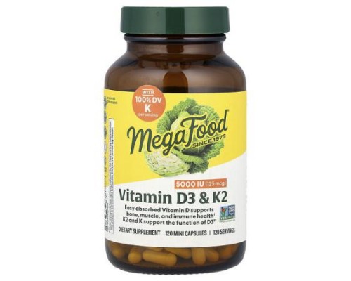 MegaFood, Vitamin D3 & K2, 120 Mini Capsules