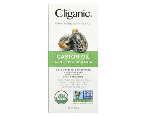 Cliganic, 100% Pure & Natural, Organic Castor Oil, 8 fl oz (240 ml)