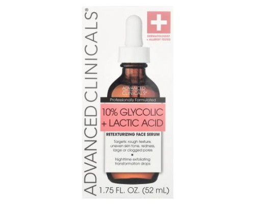 Advanced Clinicals, 10% Glycolic + Lactic Acid Serum, 1.75 fl oz (52 ml)