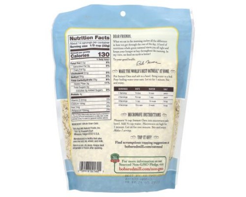Bob's Red Mill, Instant Rolled Oats, Whole Grain, 16 oz (454 g) Bob's Red Mill, Instant Rolled Oats, Whole Grain, 16 oz (454 g)