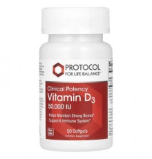 Protocol for Life Balance, Clinical Potency, Vitamin D3, 50,000 IU, 50 Softgels