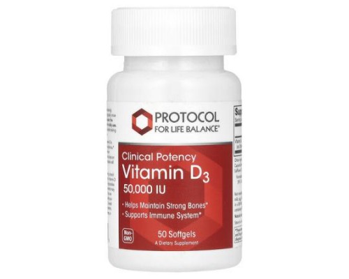 Protocol for Life Balance, Clinical Potency, Vitamin D3, 50,000 IU, 50 Softgels Protocol for Life Balance, Clinical Potency, Vitamin D3, 50,000 IU, 50 Softgels