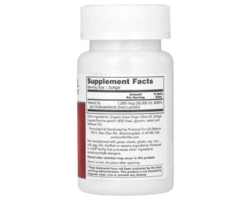 Protocol for Life Balance, Clinical Potency, Vitamin D3, 50,000 IU, 50 Softgels Protocol for Life Balance, Clinical Potency, Vitamin D3, 50,000 IU, 50 Softgels