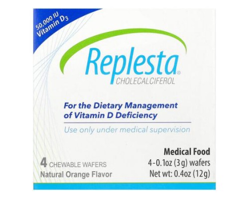 Replesta, Cholecalciferol, Vitamin D3, Natural Orange, 50,000 IU, 4 Chewable Wafers, 0.1 oz (3 g) Each