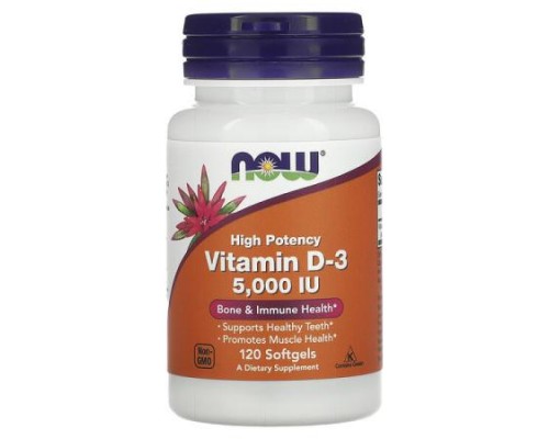 NOW Foods, Vitamin D-3, High Potency, 5,000 IU, 120 Softgels