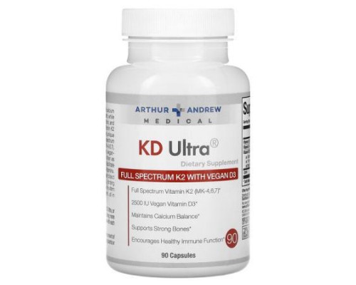 Arthur Andrew Medical, KD Ultra, Full Spectrum K2 with Vegan D3, 90 Capsules