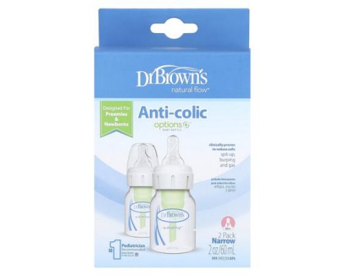 Dr. Brown's, Natural Flow®, Anti-Colic Option+™ Baby Bottle, P/0 Months +, 2 Pack, 2 oz (60 ml) Each Dr. Brown's, Natural Flow®, Anti-Colic Option+™ Baby Bottle, P/0 Months +, 2 Pack, 2 oz (60 ml) Each