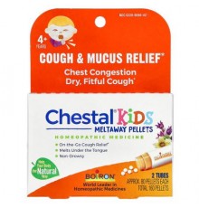 Boiron, Chestal Kids Meltaway Pellets, Cough & Mucus Relief, 4+ Years, 2 Tubes, Approx. 80 Pellets Each