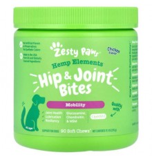Zesty Paws, Hemp Elements, Hip & Joint Bites, For Dogs, All Ages, Chicken, 90 Soft Chews, 11.1 oz (315 g)