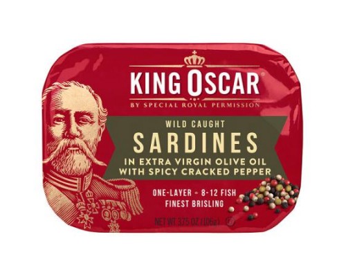 King Oscar, Wild Caught, Sardines In Extra Virgin Olive Oil, With Spicy Cracked Pepper, One Layer, 3.75 oz (106 g)