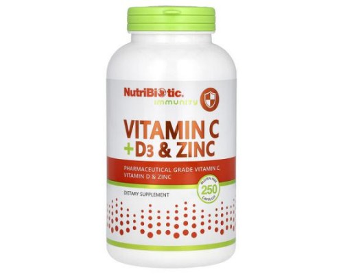 NutriBiotic, Immunity, Vitamin C + D3 & Zinc, 250 Capsules