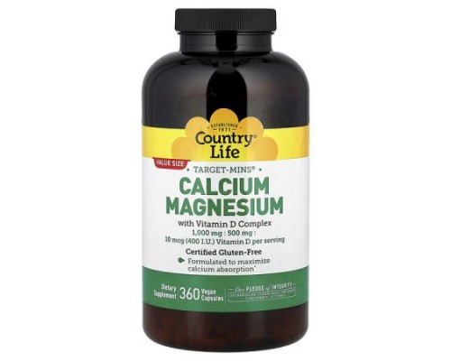 Country Life, Target-Mins®, Calcium Magnesium with Vitamin D Complex, 360 Vegan Capsules