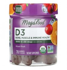 MegaFood, D3, Mixed Fruit, 70 Gummies (25 mcg (1,000 IU) per Gummy)
