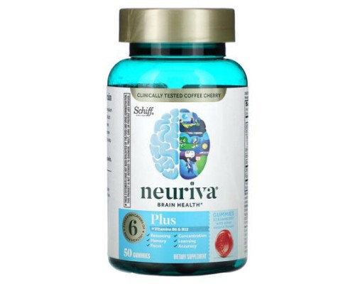 Schiff, Neuriva Brain Health, Plus Vitamins B6 & B12, Strawberry, 50 Gummies